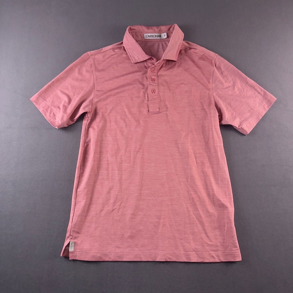 Cariloha Mens Bamboo Blend Polo Shirt Small Pink Short Sleeve Pineapple Logo